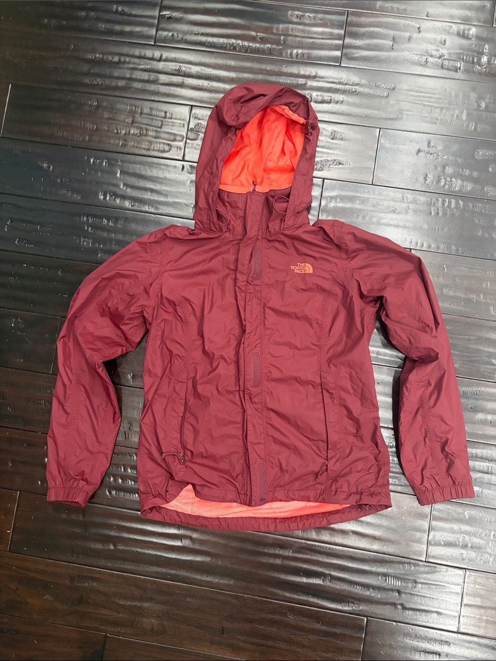 The North Face Women's Burgundy Hooded Jacket with Orange Lining